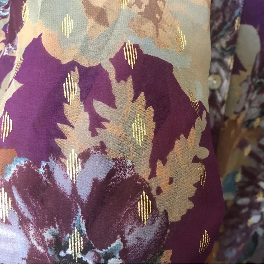 Anthropologie Fig & Flower Mixed Media Floral Button Front Semi Sheer Boho Plus - Picture 8 of 16